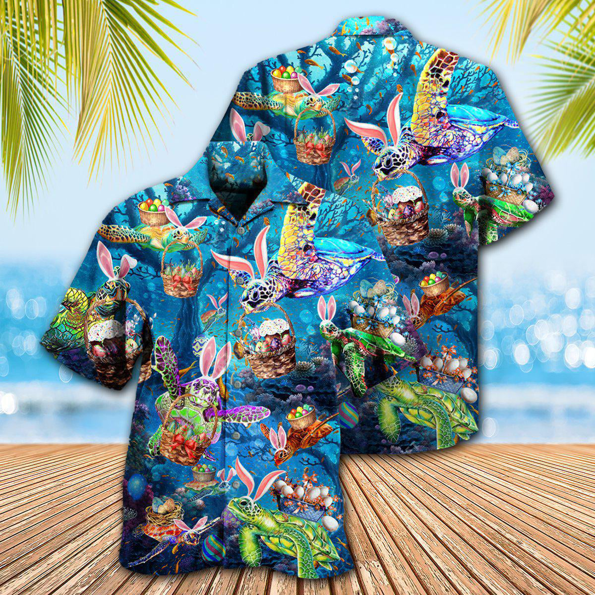 Turtle Wishing Turtley Awesome Easter Hawaiian Shirt Artwork Detail For Resort Trips And Outdoor Activities