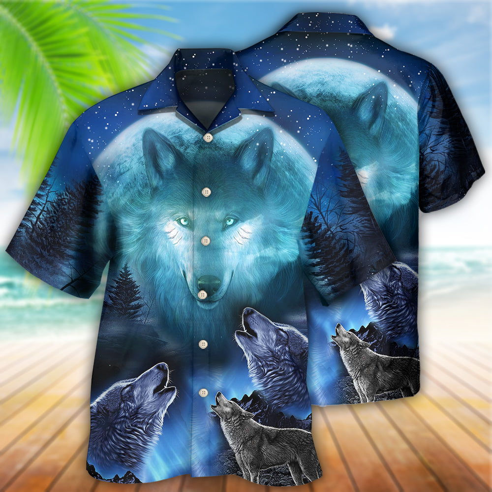 Gray Blue Wolf Hawaiian Shirt Design View For Casual Summer Styling