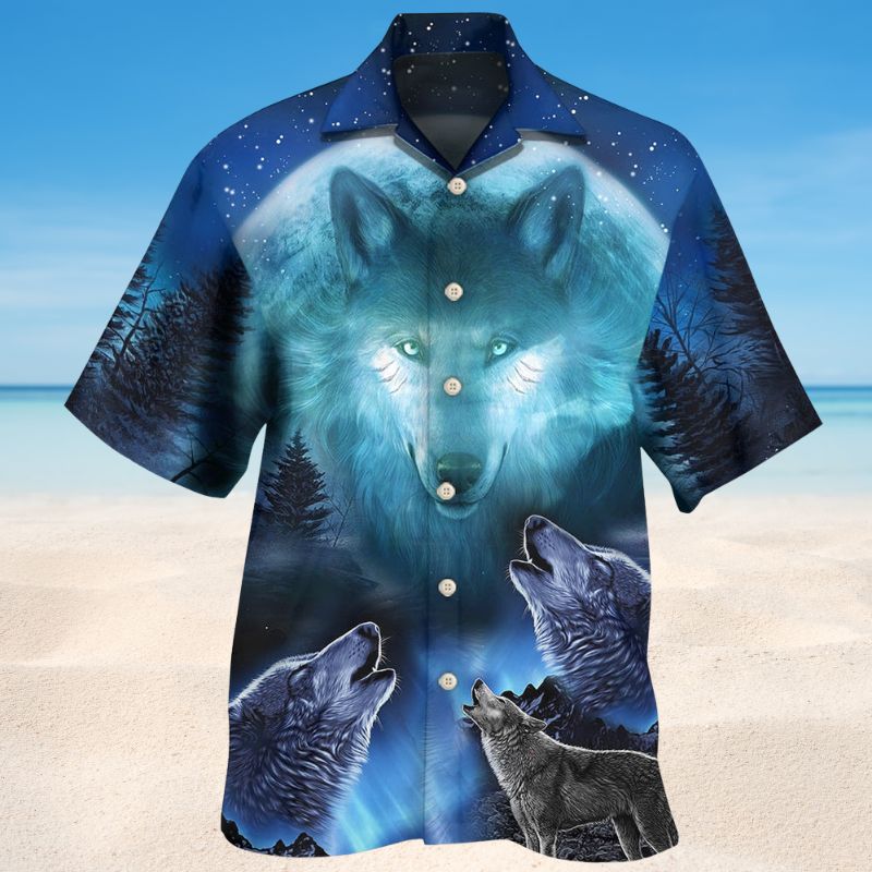 Wolf Gray And Blue Hawaiian Shirt For Vacation Adventures Beach Events And Relaxed Warm Weather Style