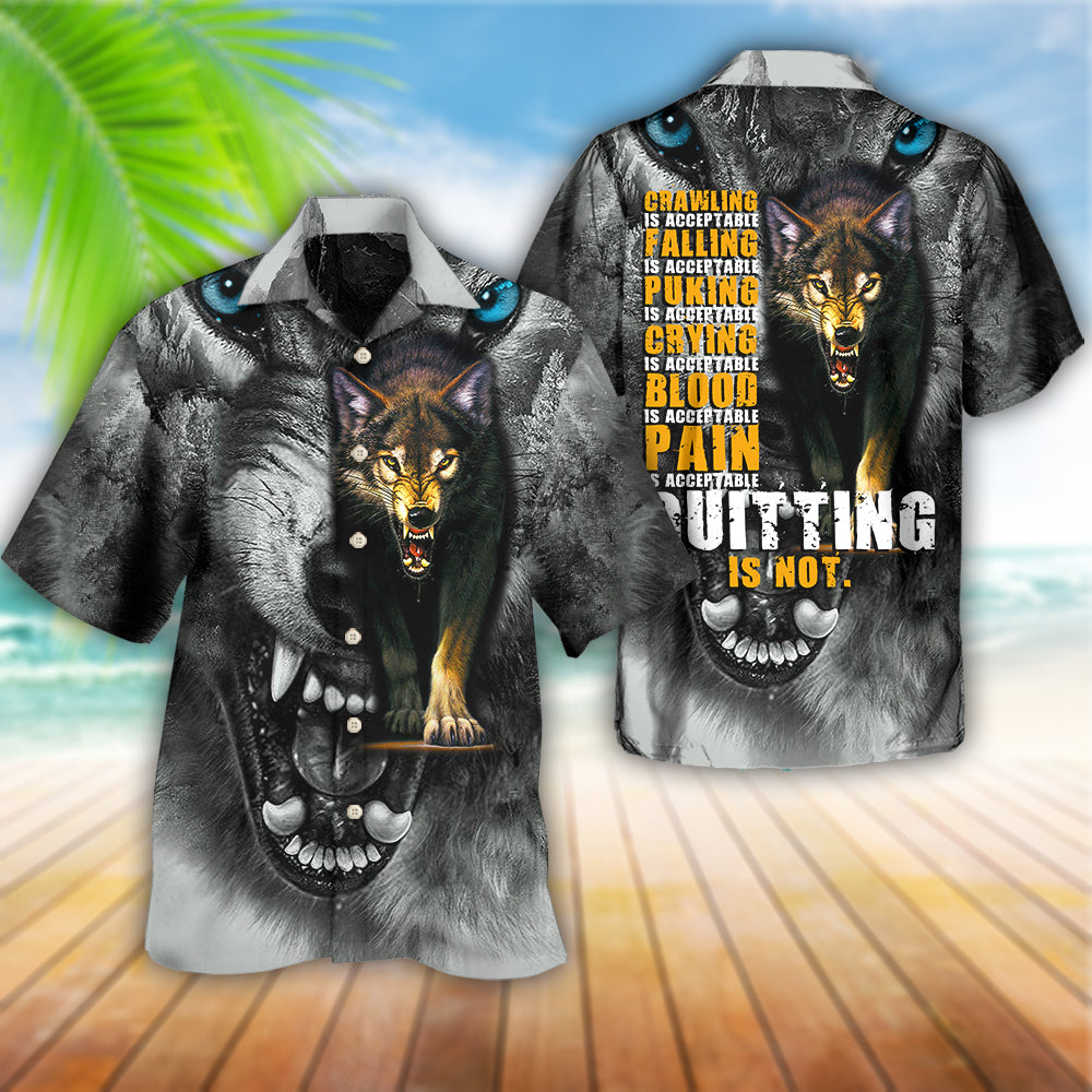 Wolf Quitting Hawaiian Shirt Artwork Detail For Tropical Trips And Casual Outings