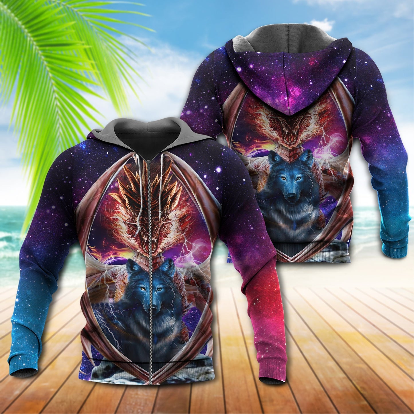 Red Blue Fantasy Wolf Dragon Hoodie For Mythical Adventures Weekend Outings And Thoughtful Gifting
