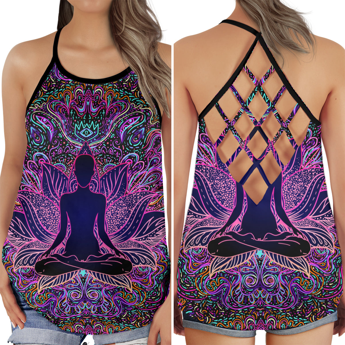 Yoga Meditation Beautiful Energy Hollow Tank Top For Yoga Workouts And Festival Wear