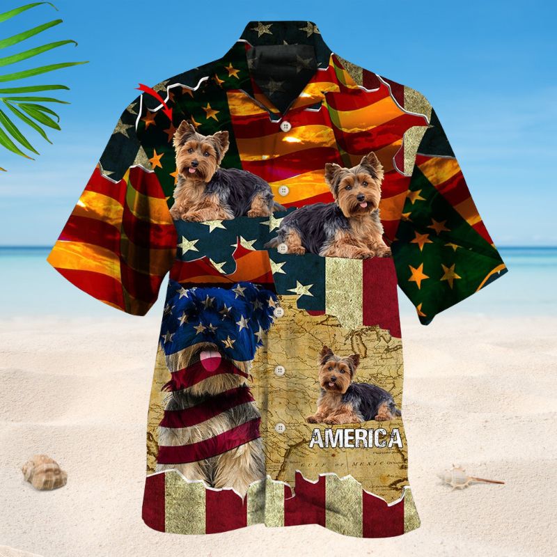 American Yorkshire Terrier Sunset Photo Hawaiian Shirt For Holiday Gatherings, Coastal Trips, And Proud Seasonal Style