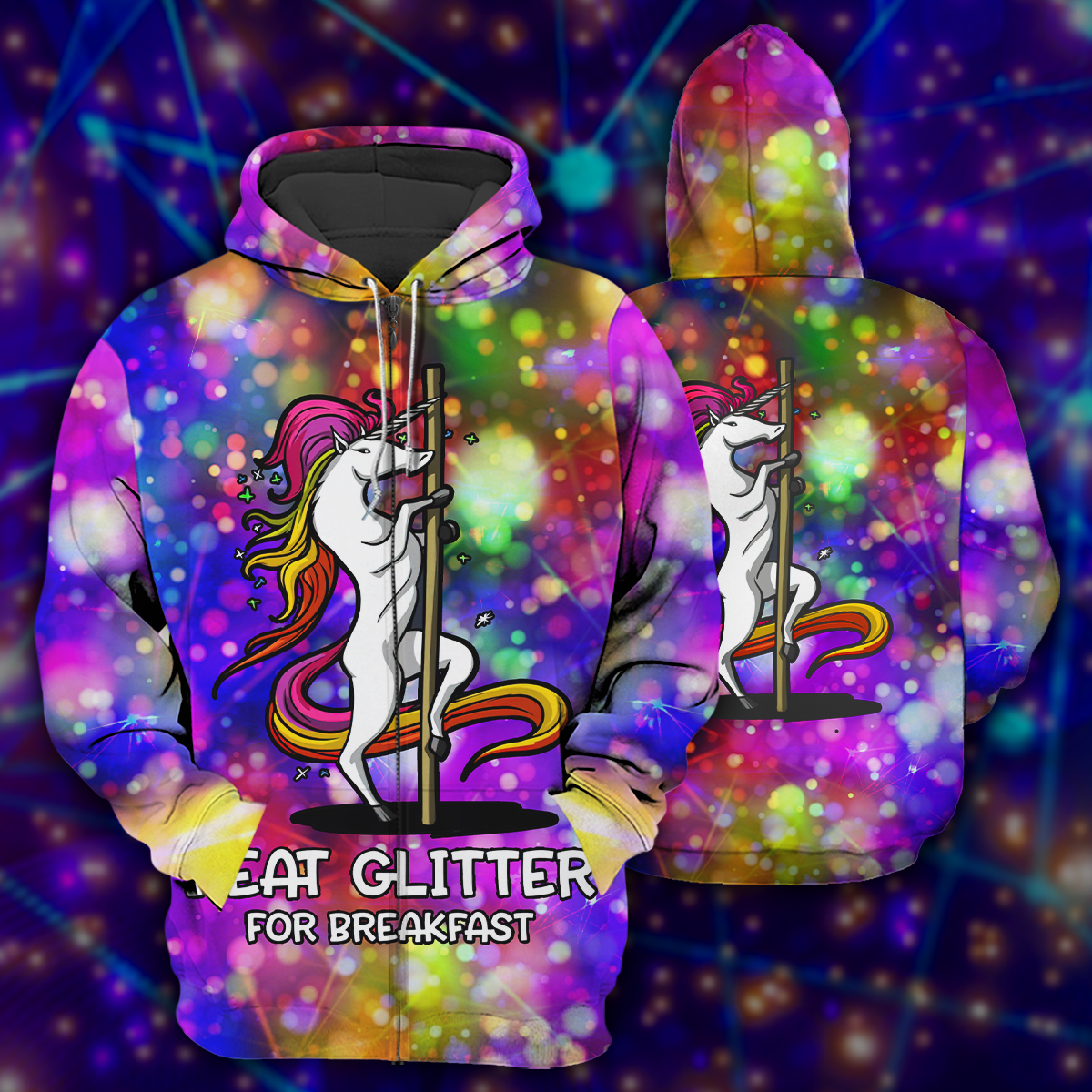 Pole Dance Unicorn Eat Glitter Hoodie For Hobby Enthusiasts Casual Outings Travel And Everyday Comfort