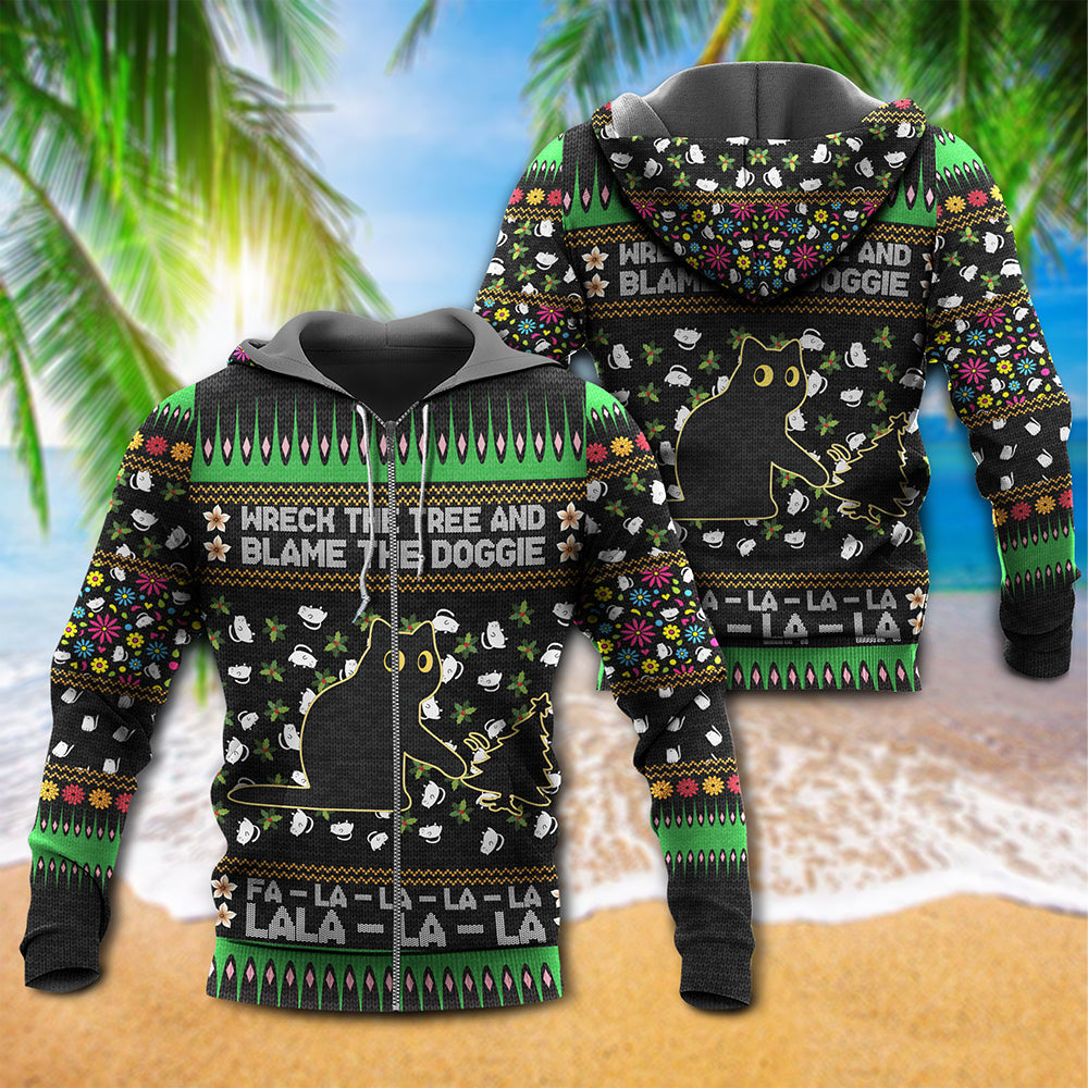 Black Cat Blame Dog Christmas Hoodie For Christmas Events Holiday Travel And Comfortable Casual Outfits