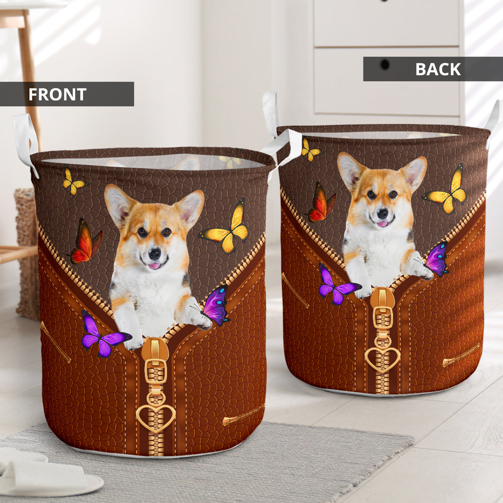 Zipper Sewing To Leather Corgi Laundry Basket For Bathroom Bedroom Storage