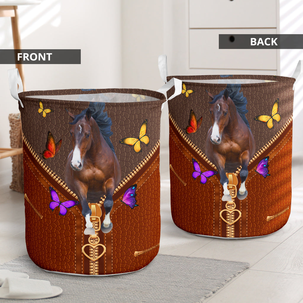 Zipper Sewing To Leather Horse Laundry Basket For Bathroom Bedroom Storage