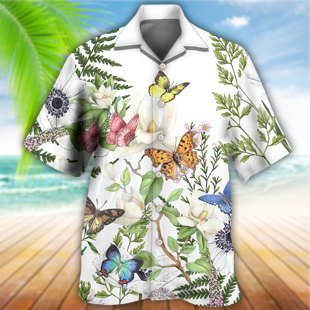 Floral Butterfly Beautiful Hawaiian Shirt Artwork Detail For Resort Trips And Outdoor Activities