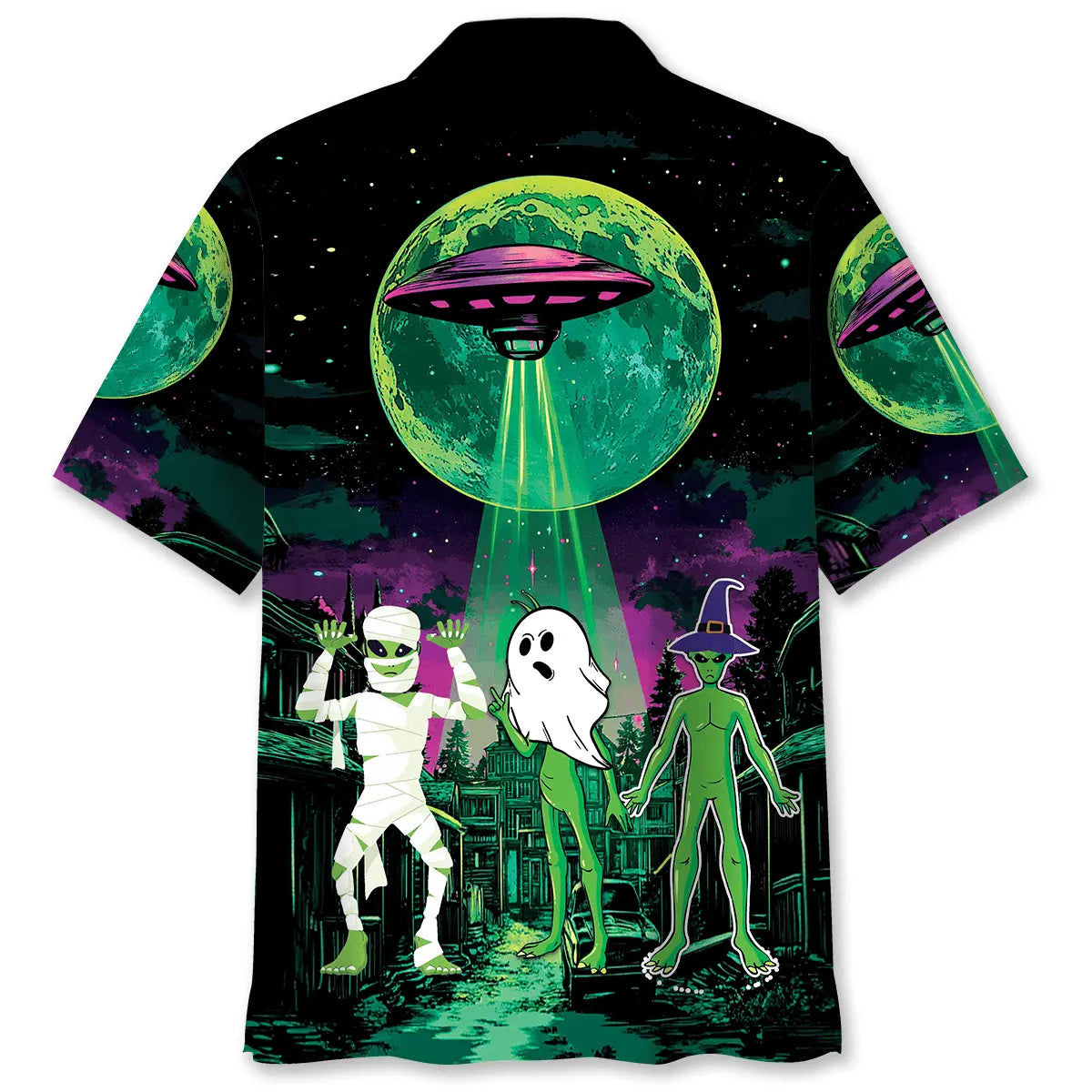Halloween Spooky Alien Boo Hawaiian Shirt For Island Vacations, Resort Wear, And Relaxed Seasonal Style