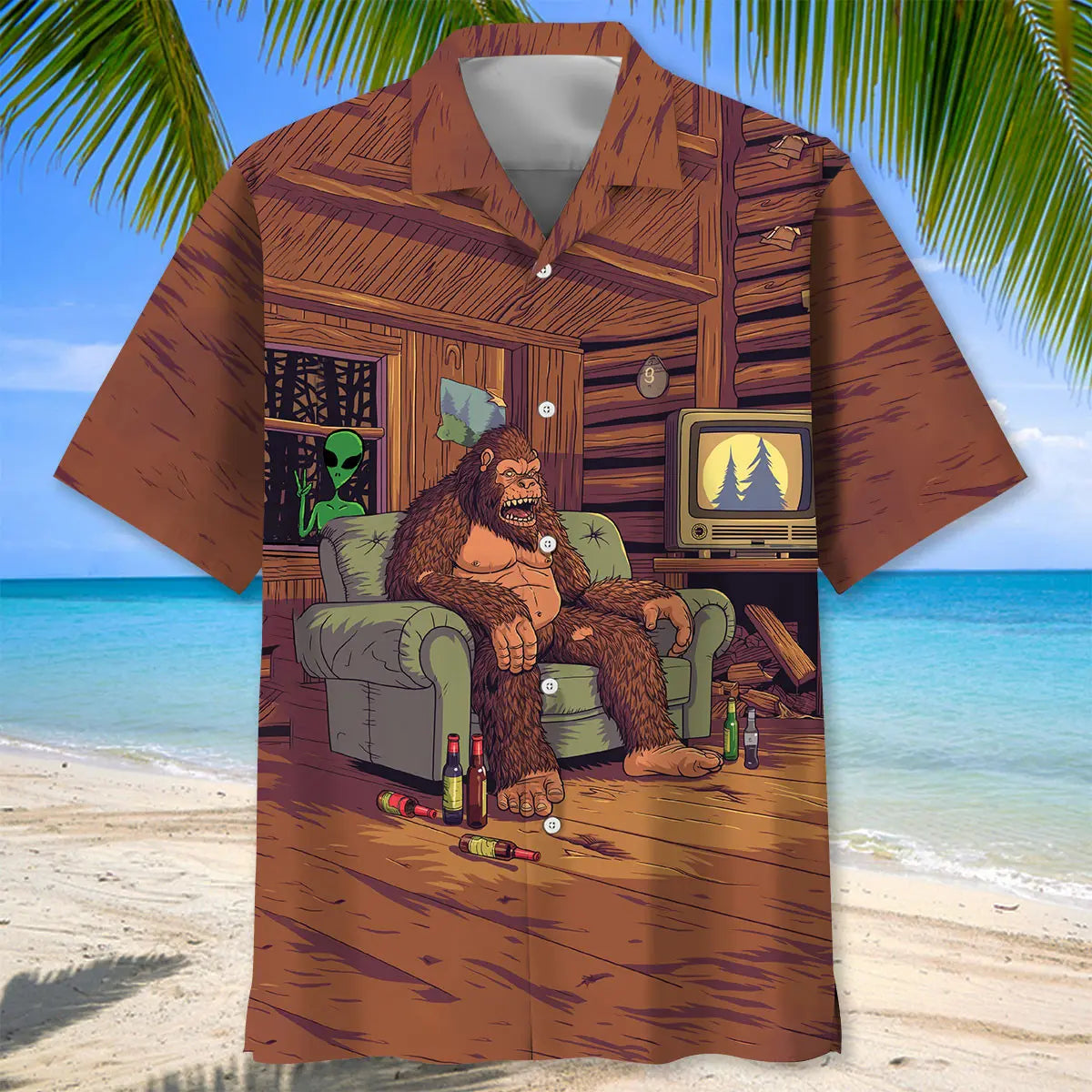 Alien Stalk Bigfoot House Hawaiian Shirt For Coastal Getaways, Outdoor Gatherings, And Thoughtful Gift Giving