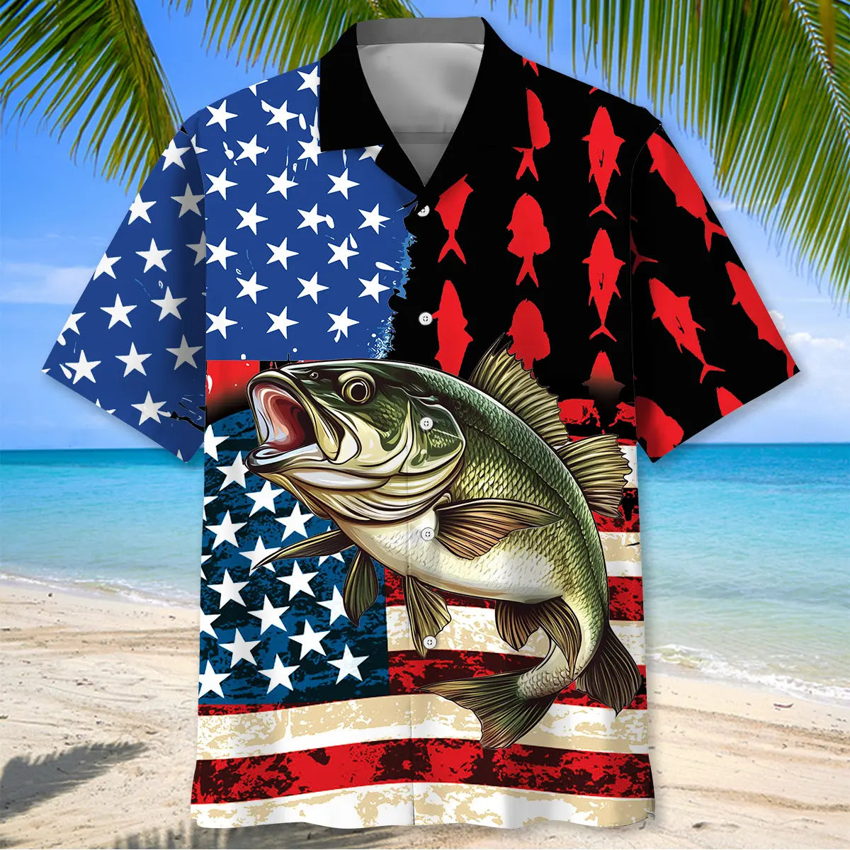 American Flag Fishing Hawaiian Shirt For Patriotic Events, Summer Travel, And Casual Outdoor Wear
