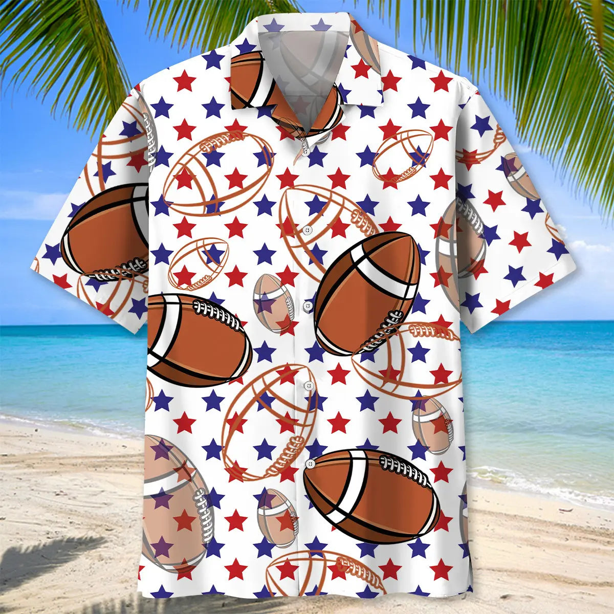 American Football Hawaiian Shirt For Summer Vacation, Beach Travel, And Casual Wear