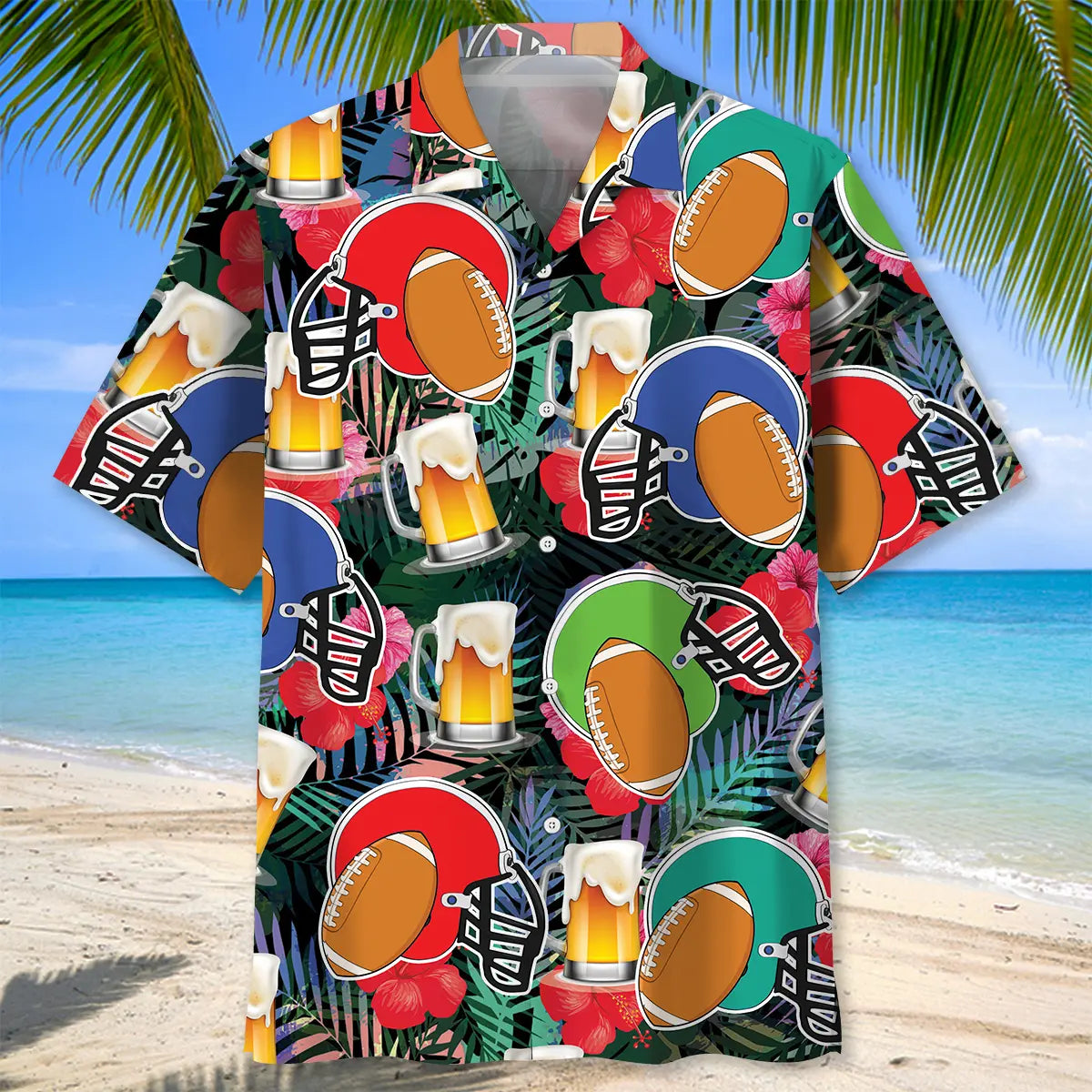 American Tropical Football Beer Hawaiian Shirt For Holiday Gatherings, Coastal Trips, And Proud Seasonal Style