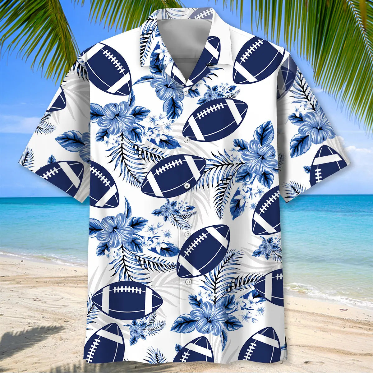 American Football Blue Hawaiian Shirt For Summer Celebrations, Resort Days, And Relaxed Everyday Wear