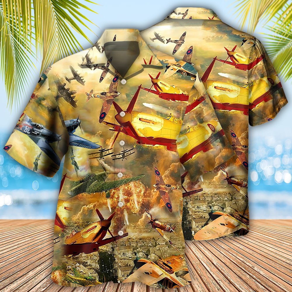 Combat Aircraft Sky Fire Hawaiian Shirt Design Detail For Beach Days And Holiday Travel