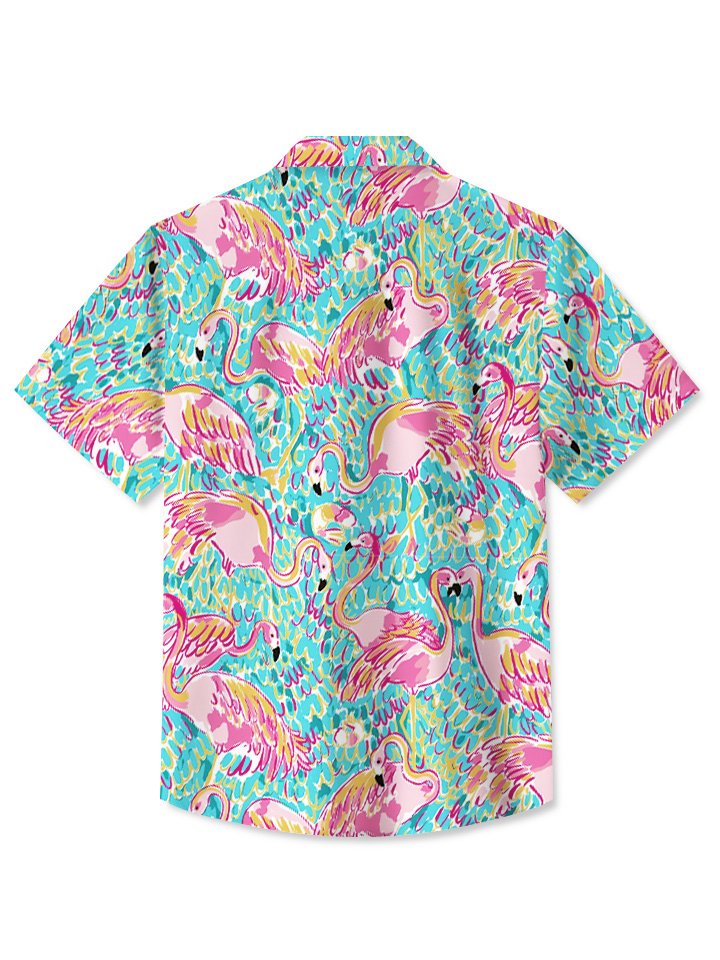 Summer Beach Coconut Tree Flamingo Vacation Hawaiian Shirt For Animal Lovers, Beach Travel, And Casual Summer Style