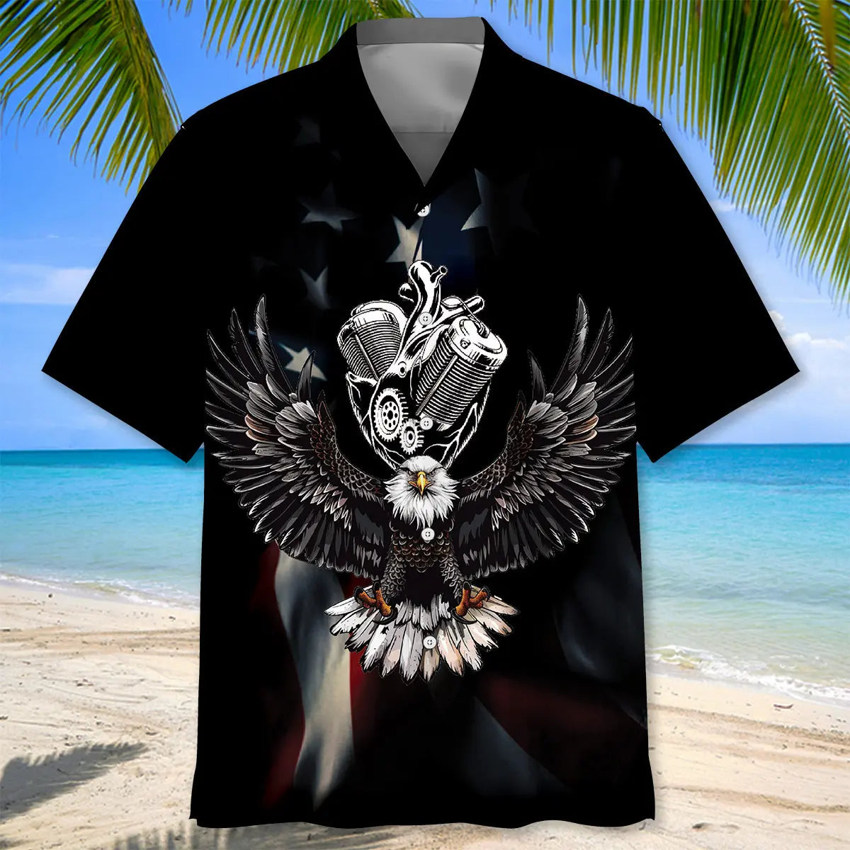 Patriotic Biker Faith Hawaiian Shirt For Tropical Holidays, Outdoor Gatherings, And Everyday Comfort