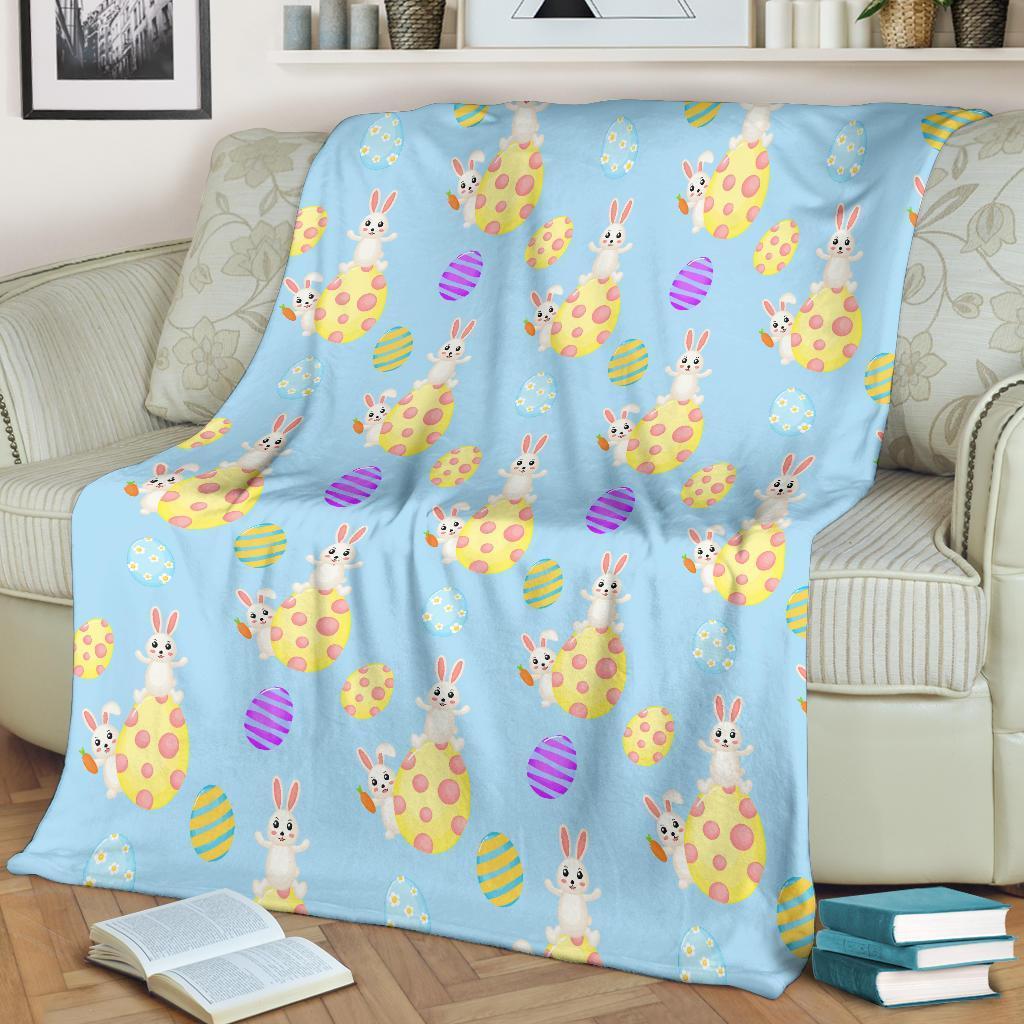 Easter Bunny Egg Pattern Flannel Blanket For Cozy Bedroom Sofa Decor