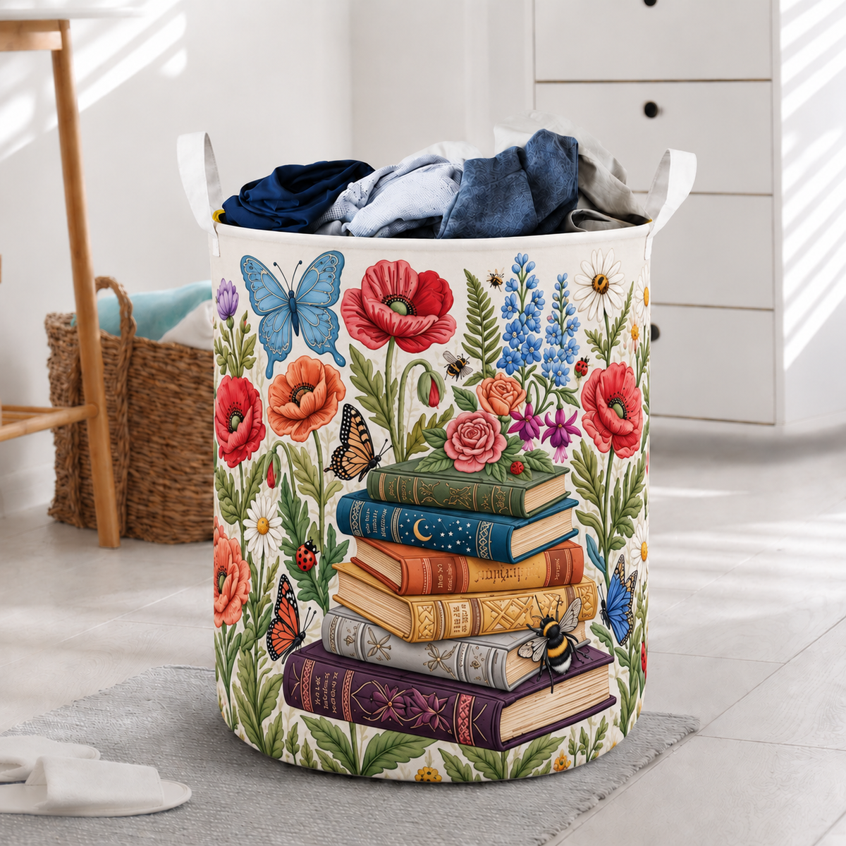Floral Books And Butterflies Laundry Basket For Laundry Room Bathroom Bedroom Nursery And Everyday Home Organization
