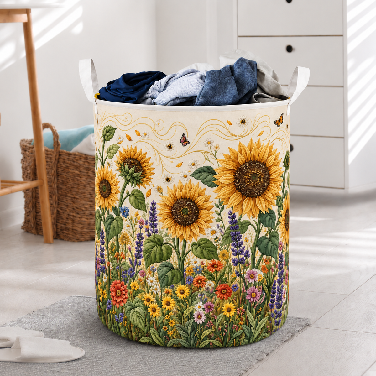 Sunflower And Wildflower Garden Laundry Basket For Laundry Room Bathroom Bedroom Nursery And Everyday Home Organization