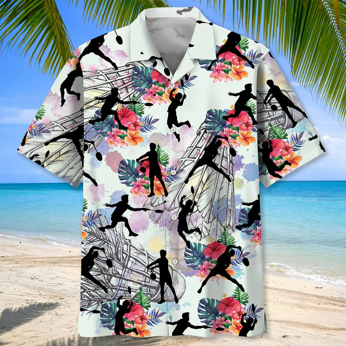 Floral Tropical Badminton Hawaiian Shirt For Summer Vacation, Beach Travel, And Casual Wear
