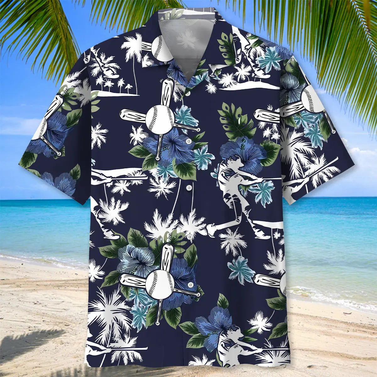Baseball Blue Nature Hawaiian Shirt For Coastal Festival, Family Vacation, And Summer Event Style