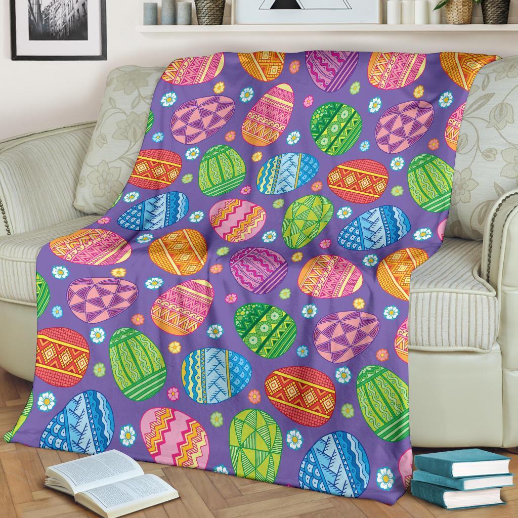Colorful Easter Egg Pattern Flannel Blanket For Cozy Bedroom Sofa Decor