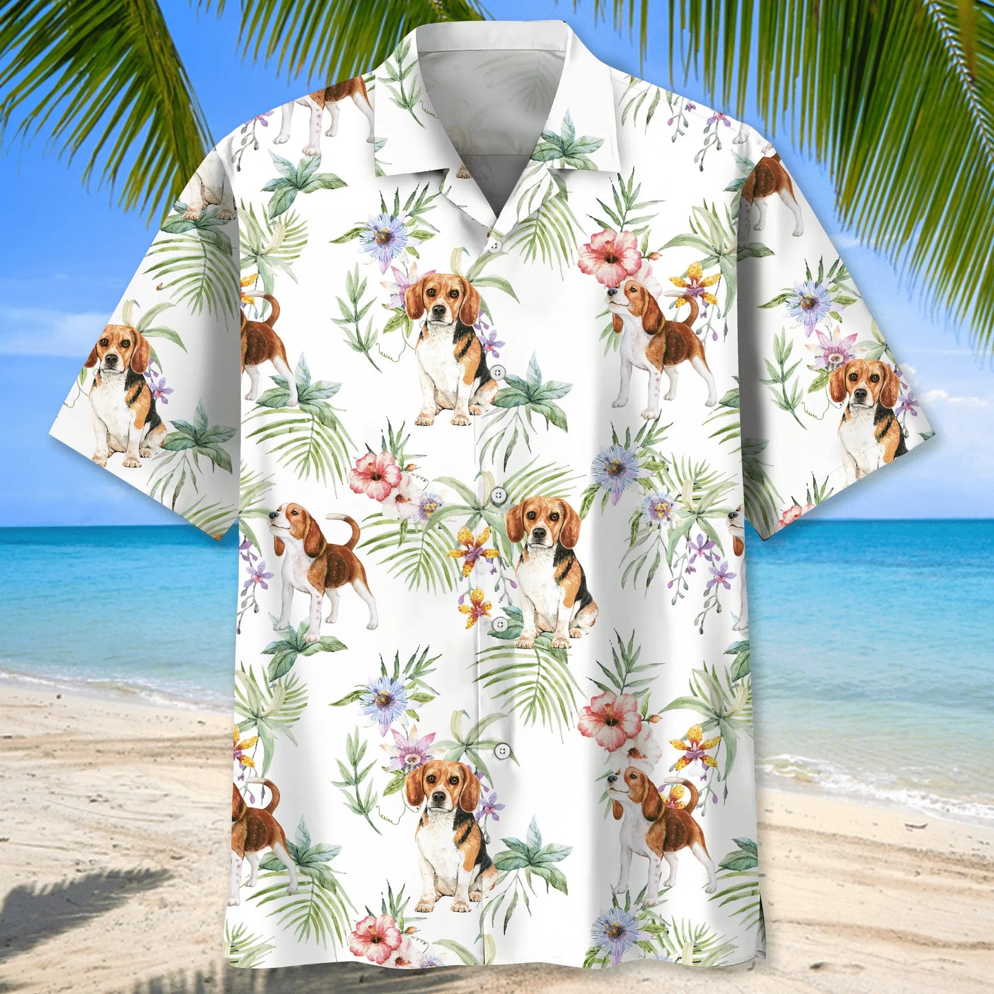 Floral Tropical Beagle Hawaiian Shirt For Resort Trips, Coastal Parties, And Warm Weather Style