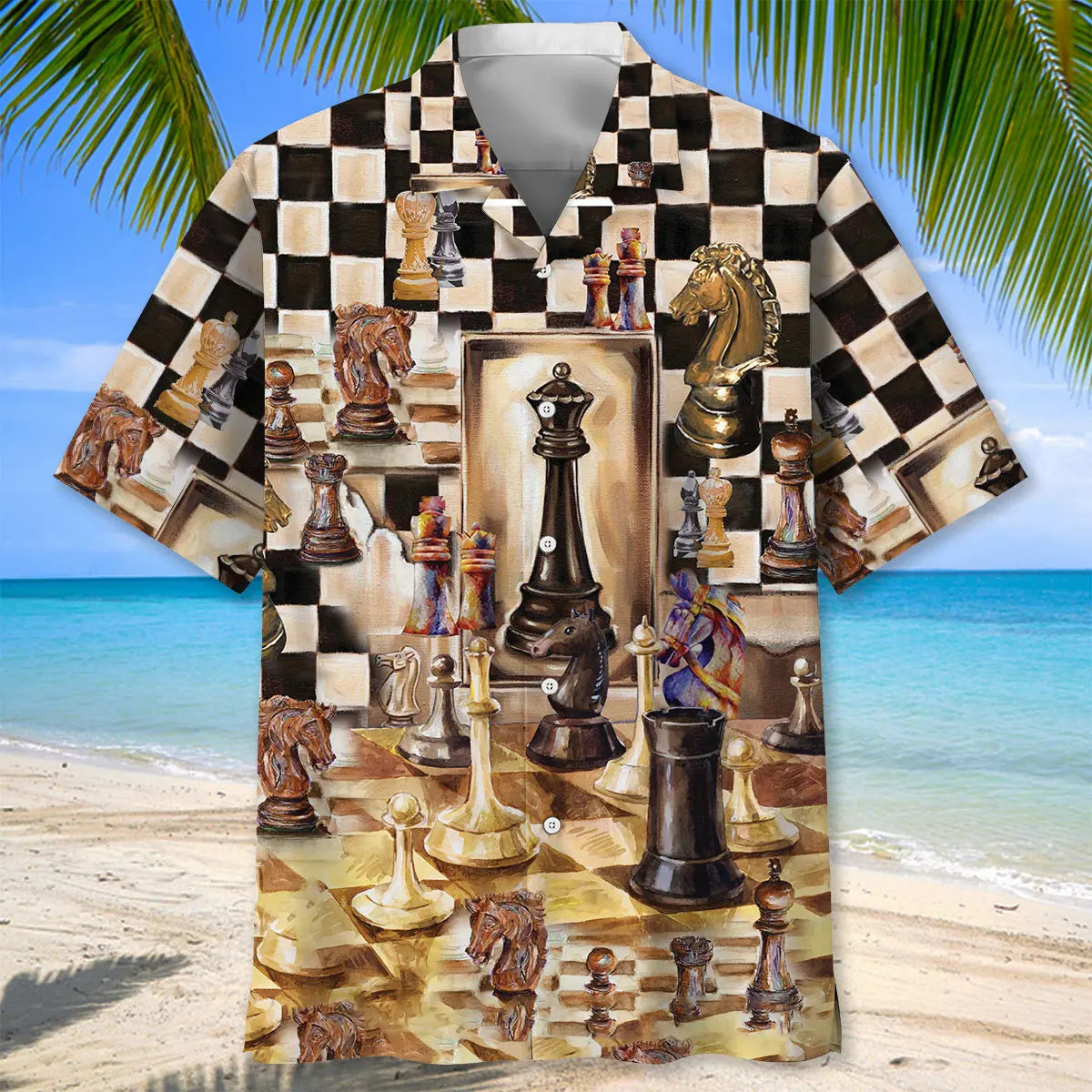 Beautiful Chess Vintage Art Hawaiian Shirt For Resort Holiday And Coastal Casual Wear