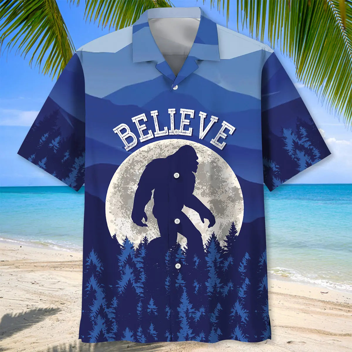 Bigfoot Creative Pattern Hawaiian Shirt For Summer Vacation, Beach Travel, And Casual Wear