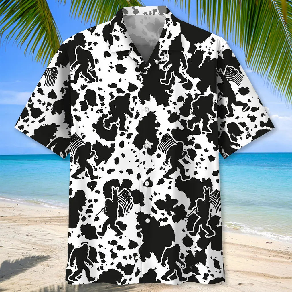 Bigfoot Creative Pattern Hawaiian Shirt For Island Vacations, Weekend Events, And Relaxed Everyday Outfits