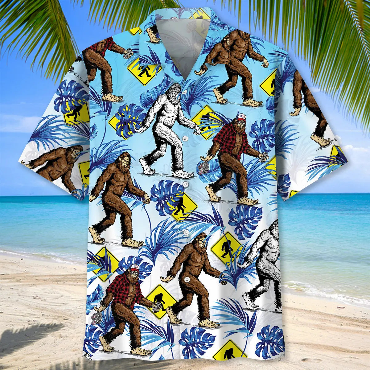 Bigfoot Crossing Road Hawaiian Shirt For Coastal Travel, Casual Events, And Comfortable Summer Wear