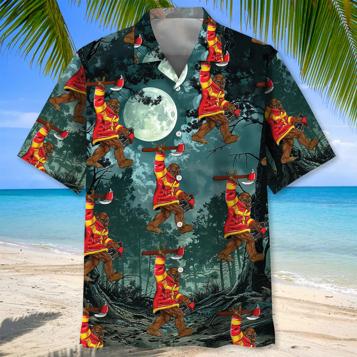 Bigfoot Firefighter Keep The Night Safe Hawaiian Shirt For Cruise Journey, Tropical Retreat, And Casual Outdoor Style