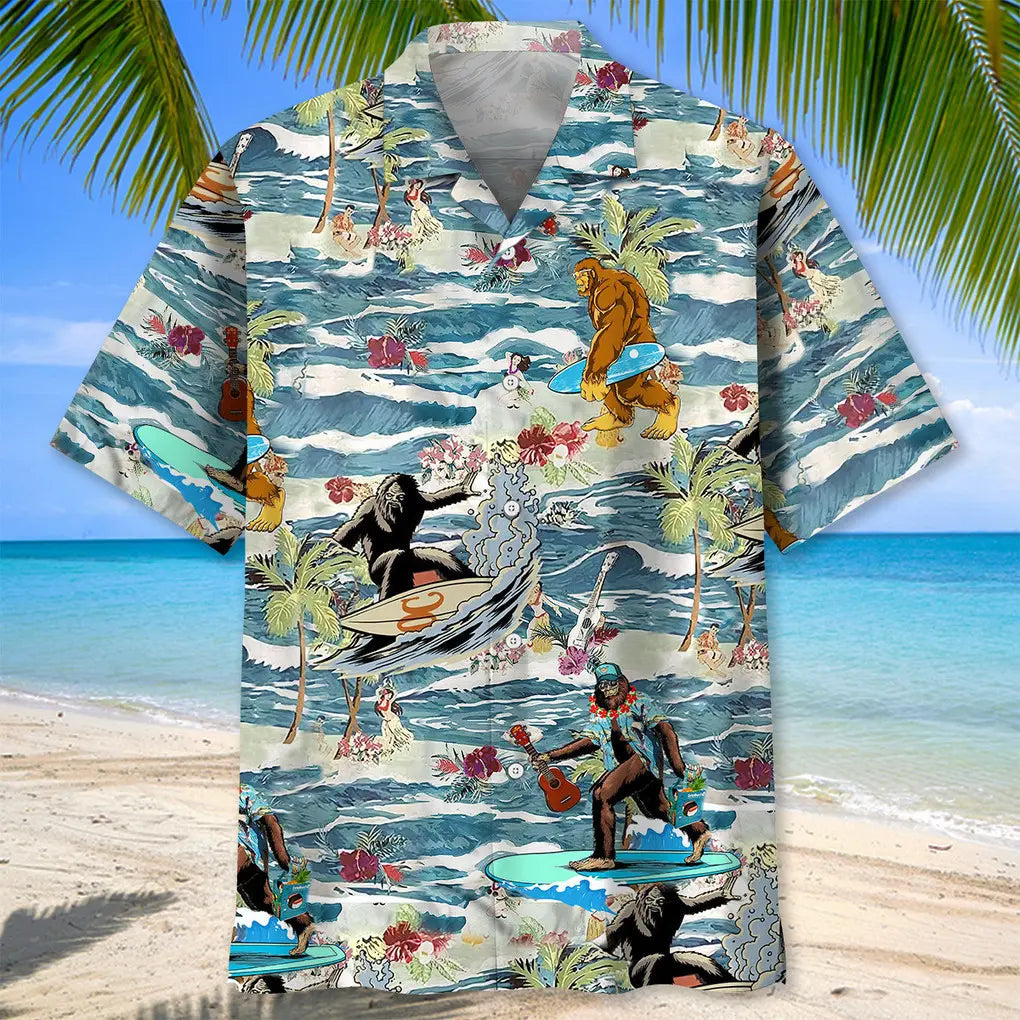 Bigfoot Surfing Hawaiian Shirt For Island Vacations, Resort Wear, And Relaxed Seasonal Style