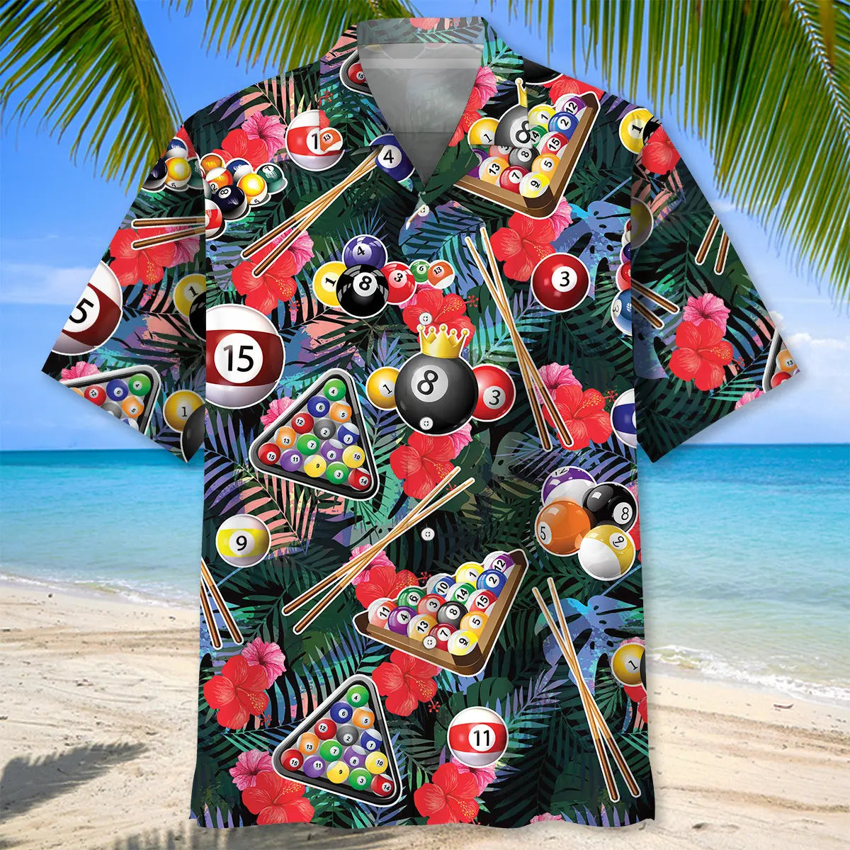 Tropical Billiard Hawaiian Shirt For Active Holidays, Resort Trips, And Warm Weather Gatherings