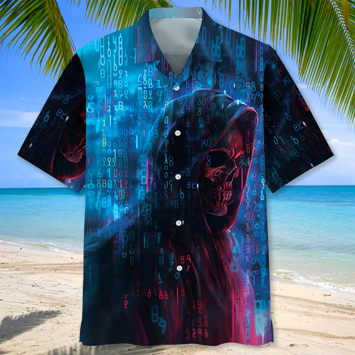 Binary Skull Hawaiian Shirt For Family Vacation, Weekend Escape, And Relaxed Summer Style