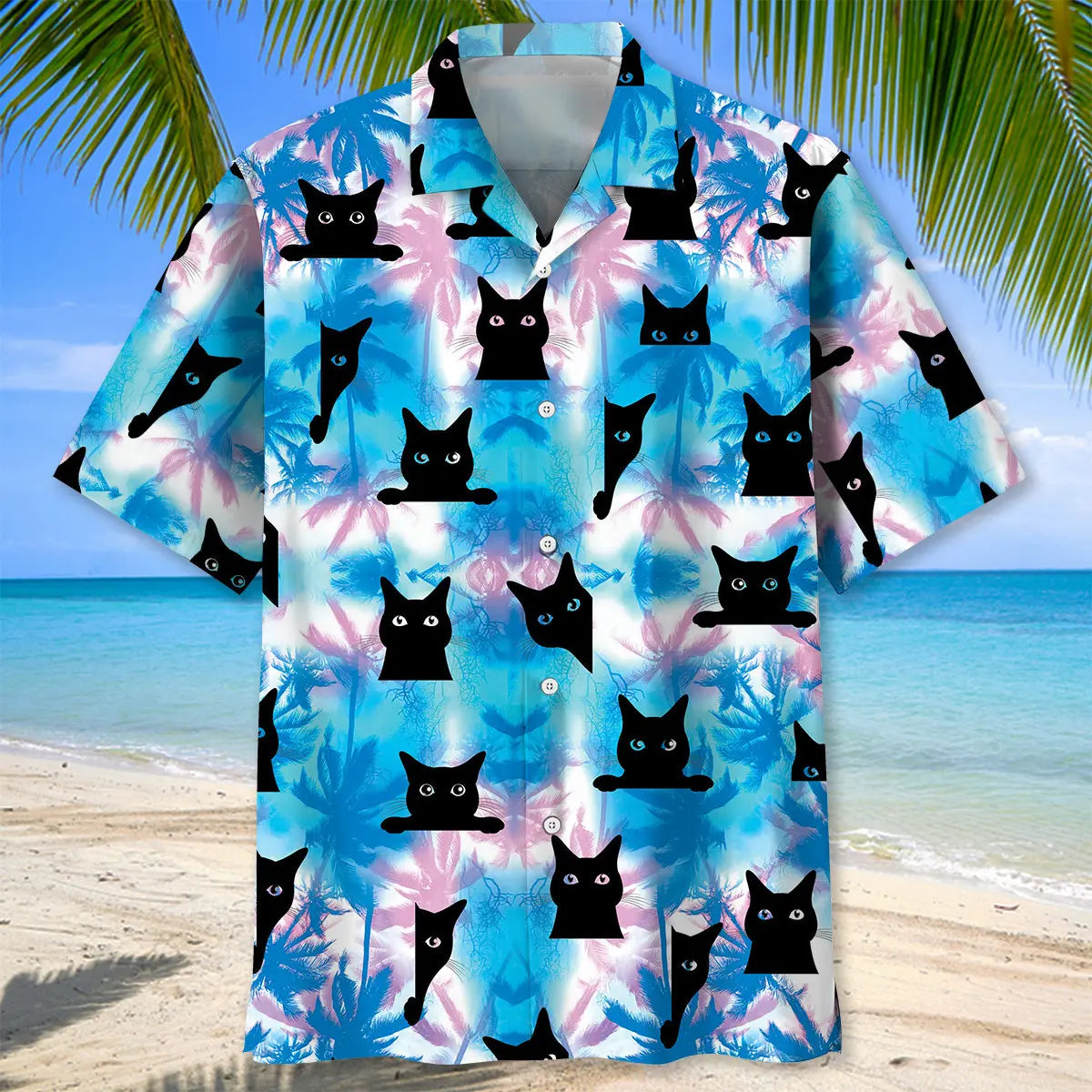Black Cat Blue Hawaiian Shirt For Nature Fans, Resort Trips, And Comfortable Warm Weather Wear