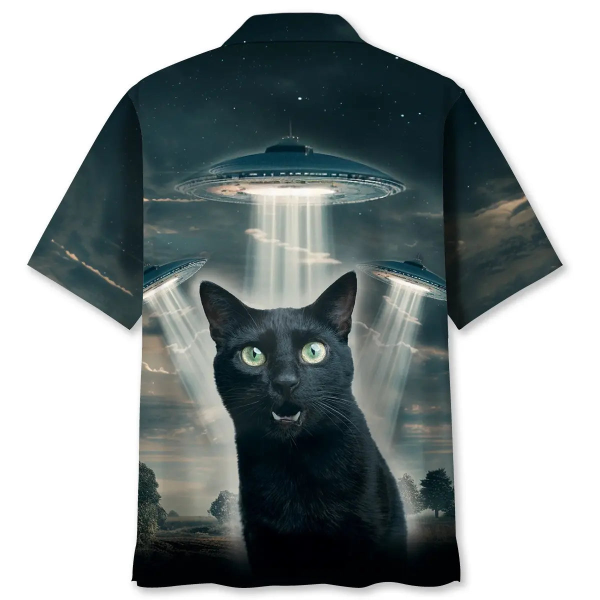 Black Cat UFO Hawaiian Shirt For Island Vacations, Resort Wear, And Relaxed Seasonal Style