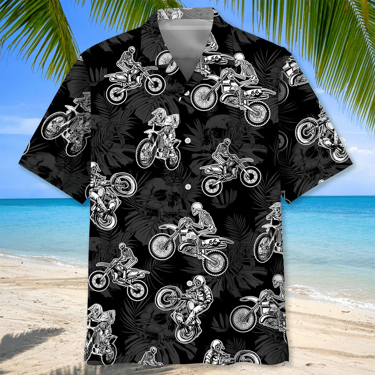 Black Dirt Bike Racing Hawaiian Shirt For Automotive Enthusiasts, Coastal Trips, And Casual Warm Weather Style