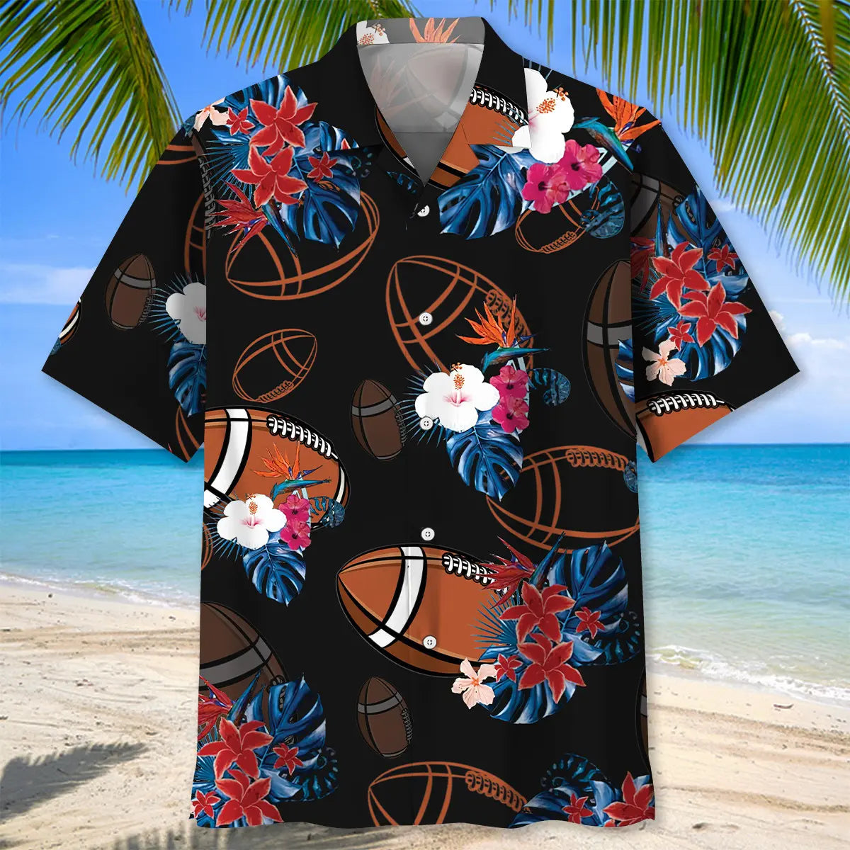 Black Football Nature Hawaiian Shirt For Coastal Travel, Casual Events, And Comfortable Summer Wear
