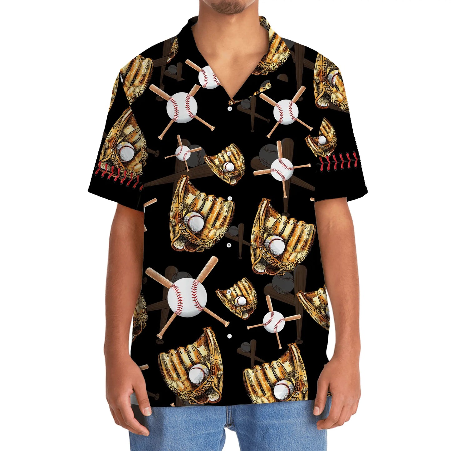 Vintage Black Baseball Gloves Hawaiian Shirt For Beach Days, Summer Outings, And Thoughtful Gift Giving
