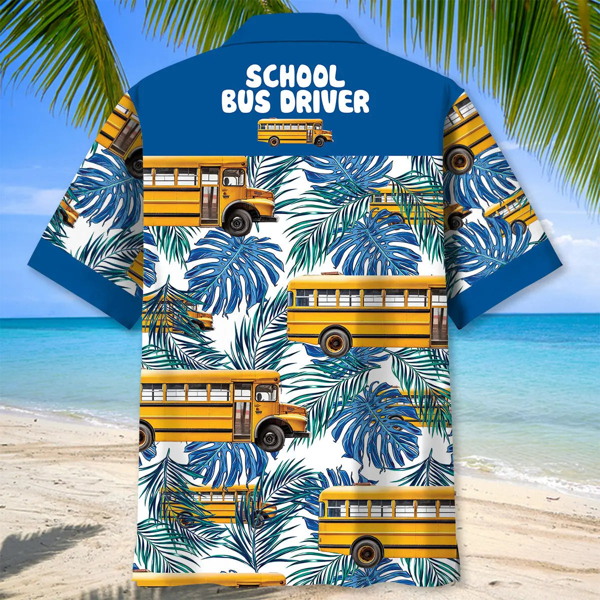 Blue School Bus Driver Hawaiian Shirt For Summer Road Trip, Coastal Festival, And Vacation Outfit