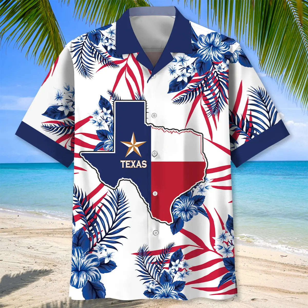 Blue Texas The Lone Star State Proud Hawaiian Shirt For Warm Weather Outing, Summer Road Trip, And Weekend Wear
