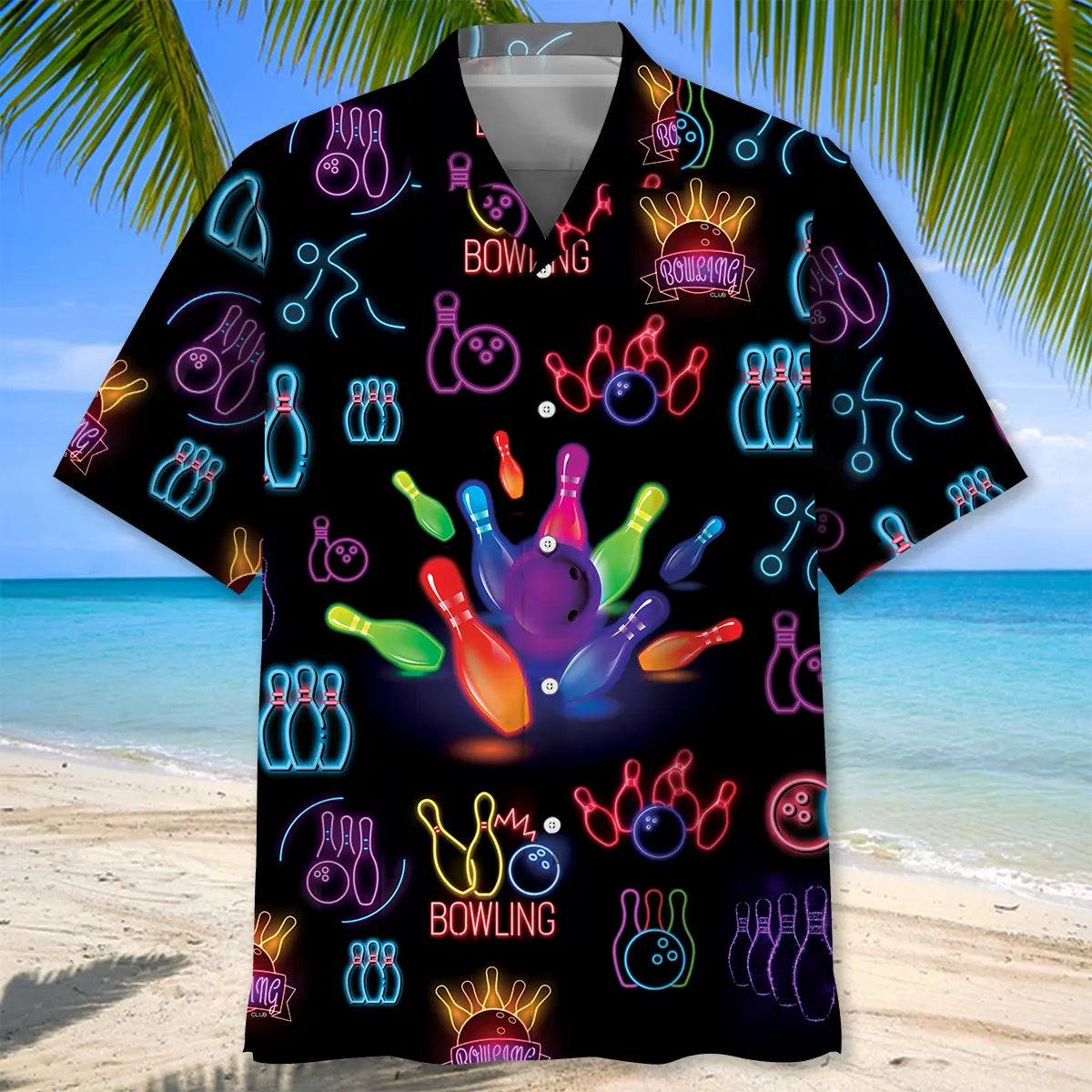 Neon Bowling Hawaiian Shirt For Tropical Holidays, Outdoor Gatherings, And Everyday Comfort