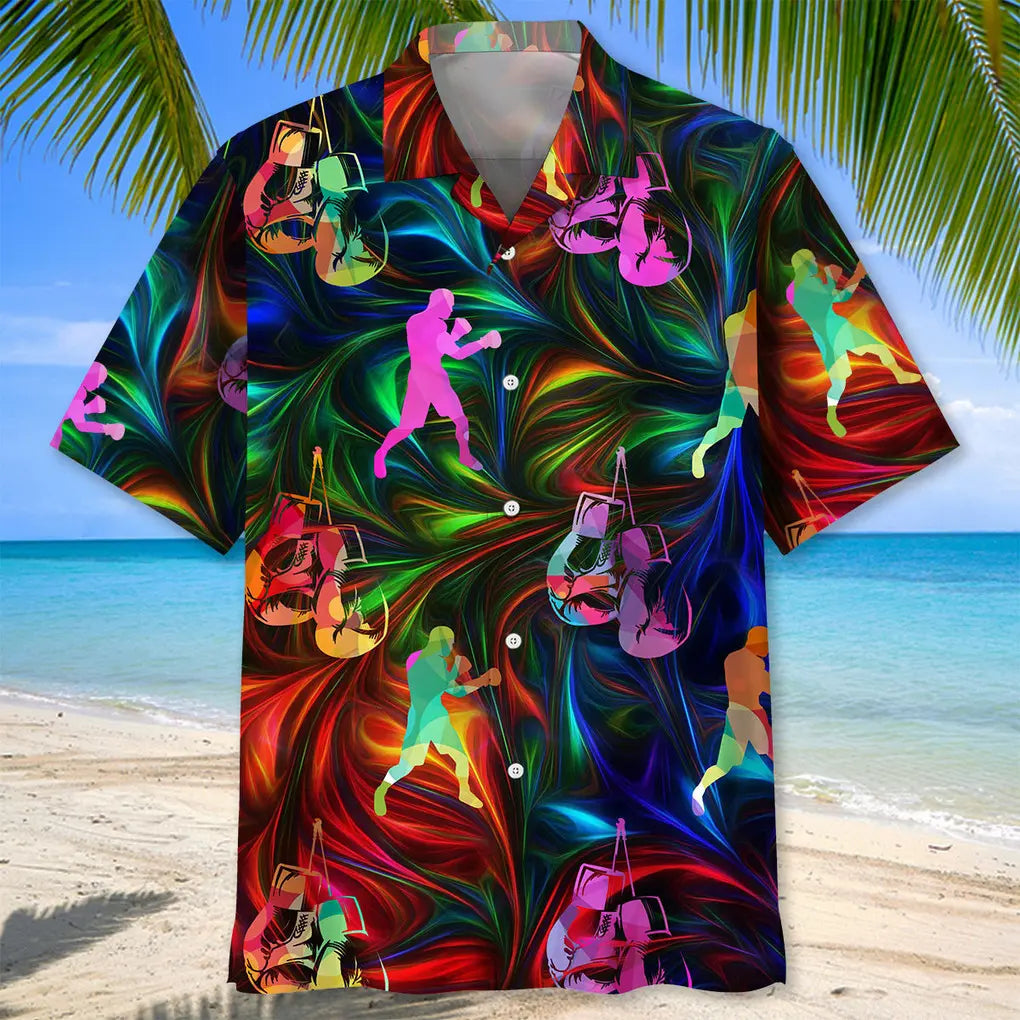 Colorful Boxing Hawaiian Shirt For Resort Trips, Coastal Parties, And Warm Weather Style