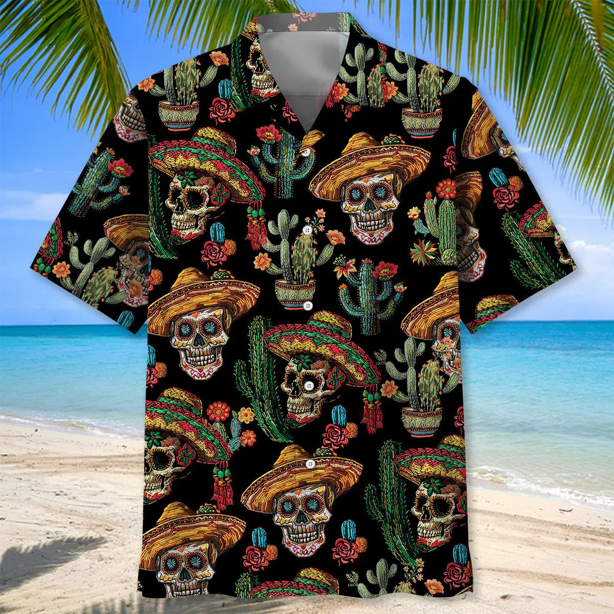 Cactus Skull Hawaiian Shirt For Seasonal Celebration, Island Getaway, And Daily Summer Wear