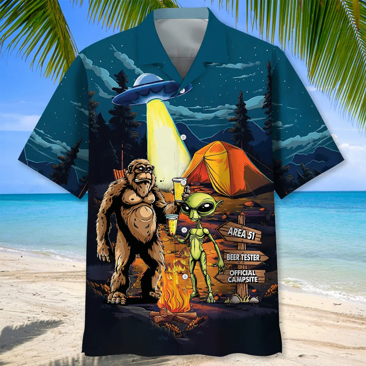 Camping Alien Bigfoot Desert UFO Hawaiian Shirt For Summer Gathering And Everyday Comfort