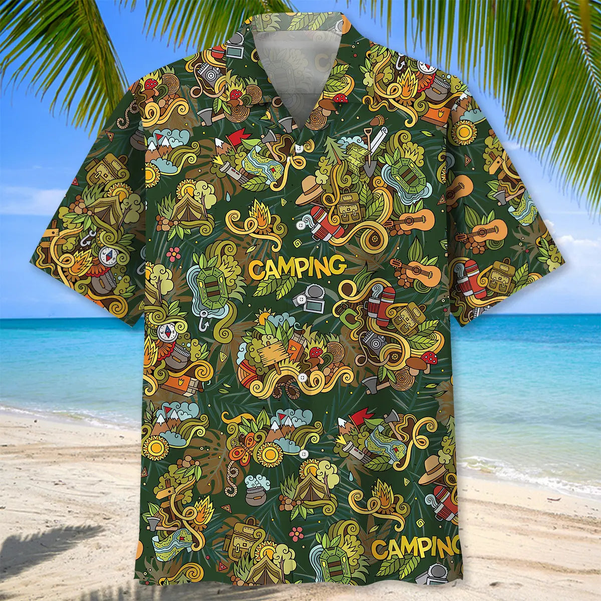 Camping Gear Hawaiian Shirt For Island Vacations, Resort Wear, And Relaxed Seasonal Style