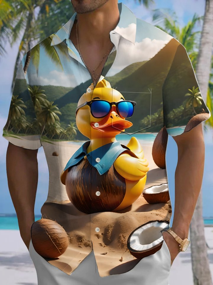 Creative Yellow Duck Hawaiian Shirt For Tropical Holidays, Outdoor Gatherings, And Everyday Comfort