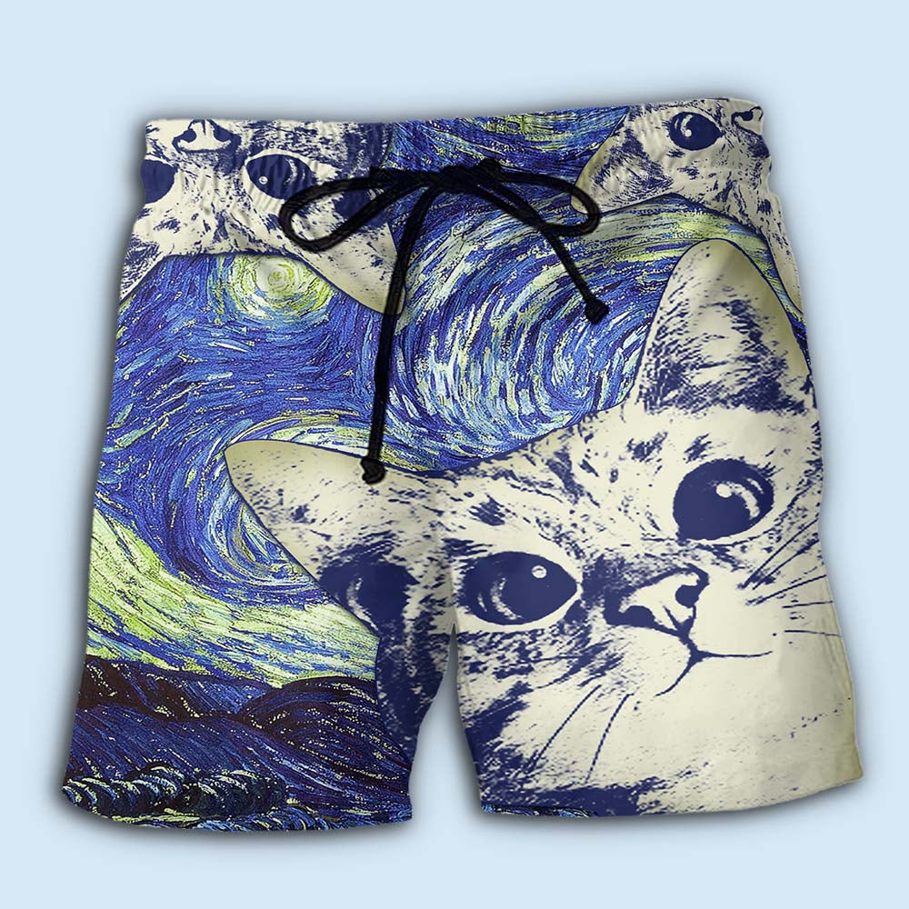 Cute Cat Love Life Beach Shorts Pattern View For Vacation Travel And Outdoor Fun